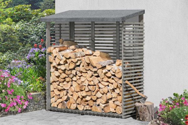FLAMMO S Kaminholzregal mit Rückwand 188x69x183cm KDI grau